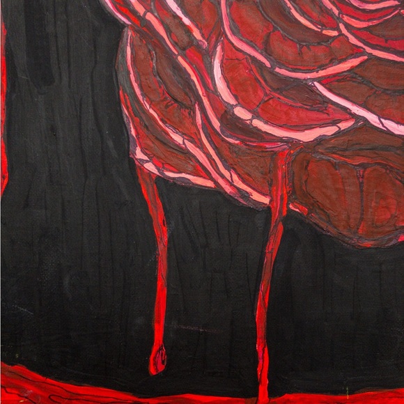 Dead Love, small size, bloody, bleeding dead rose, original painting. - Picture 6 of 6